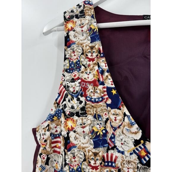 Castle Rock Vintage Vest Womens Large Cats USA American Flag Satin Button Retro - Picture 3 of 15